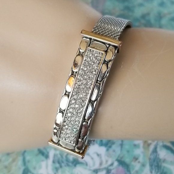 Vintage Buckle Bracelet Metal Mesh Pave Rhinestones Adjustable Band - Picture 8 of 16